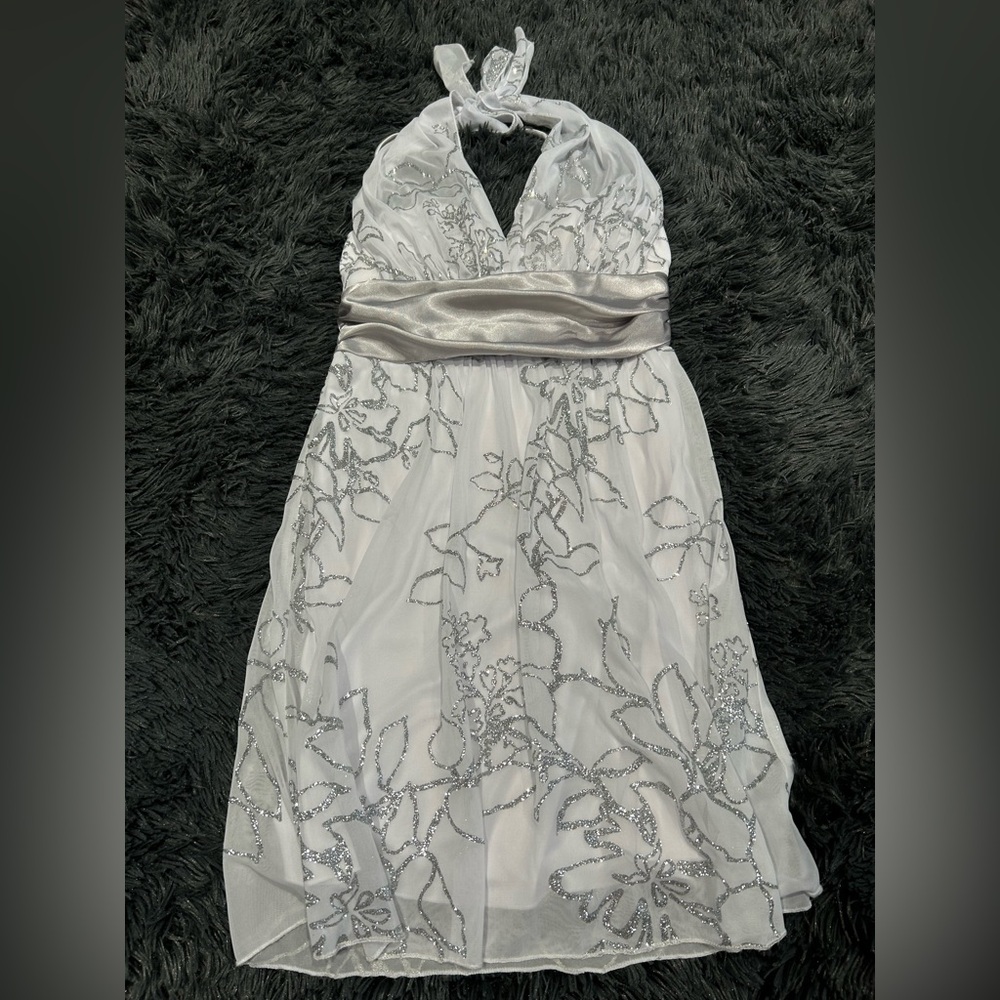 Speechless Women’s White & Silver Glitter 2000s Vintage Dress Small, Y2K